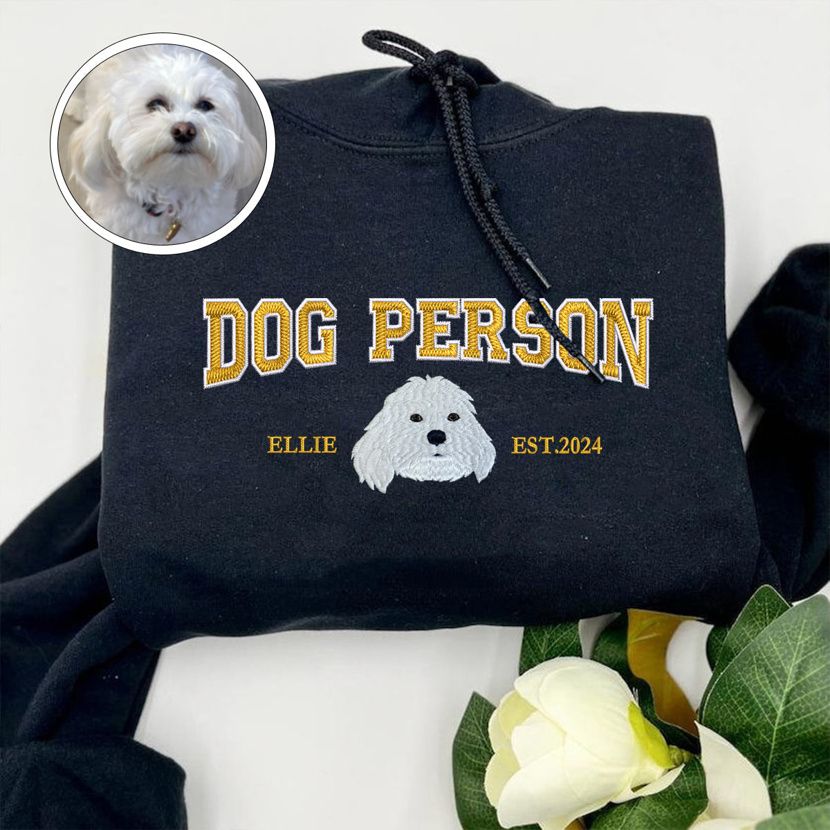 Custom Full-Color Varsity Dog Person Embroidered Hoodie | Gift For Pet Lovers