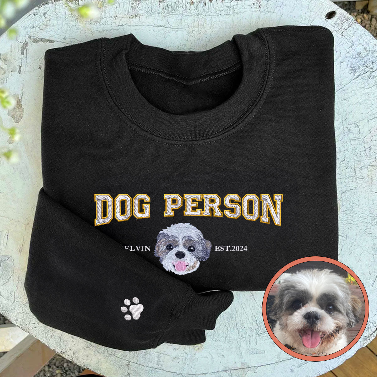 Custom Full-Color Varsity Dog Person Embroidered Sweatshirt | Gift For Pet Lovers