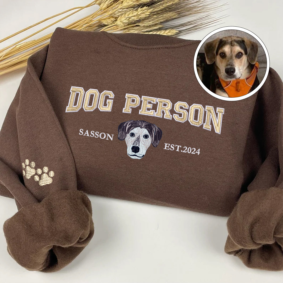 Custom Full-Color Varsity Dog Person Embroidered Sweatshirt | Gift For Pet Lovers
