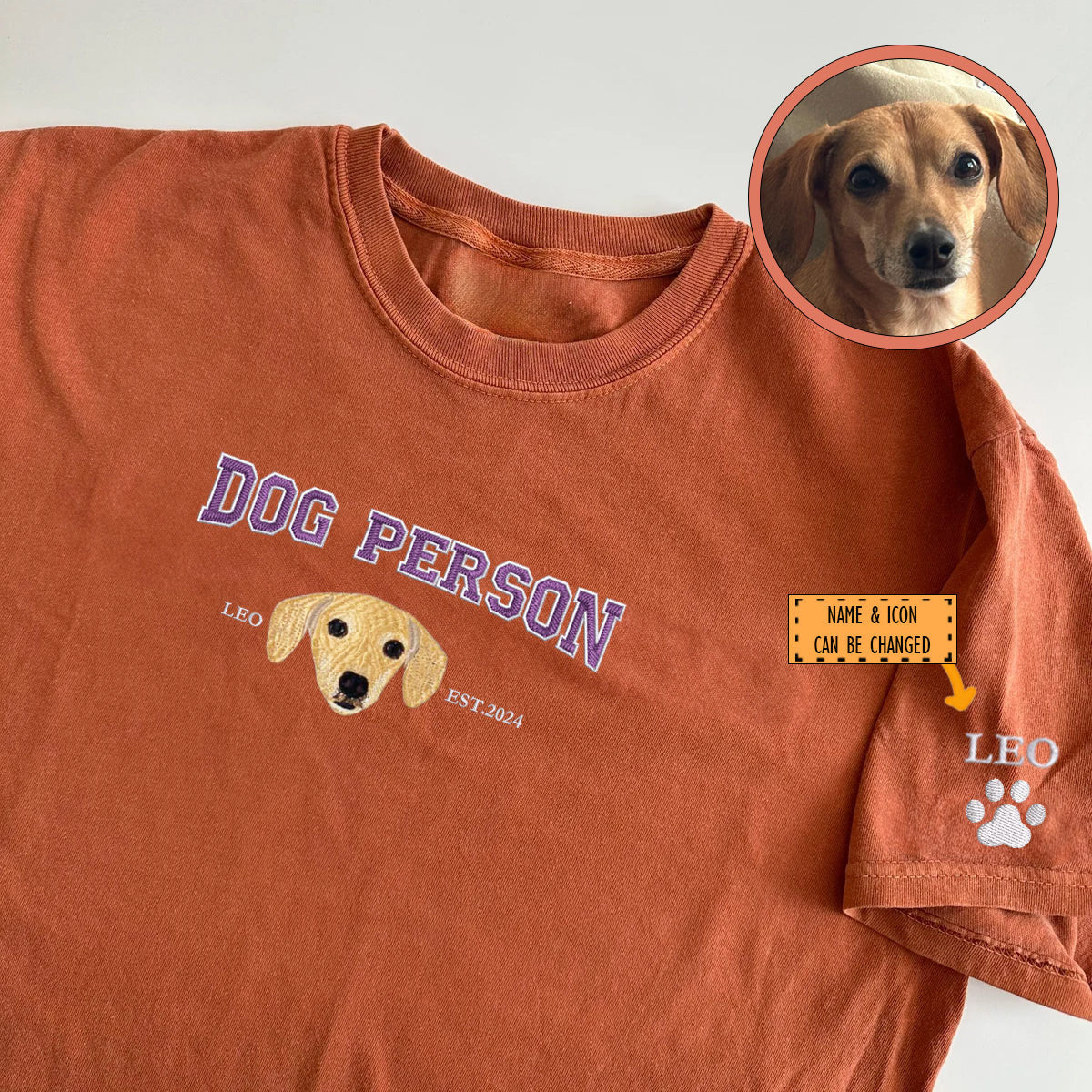 Custom Full-Color Varsity Dog Person Embroidered T-Shirt | Gift For Pet Lovers