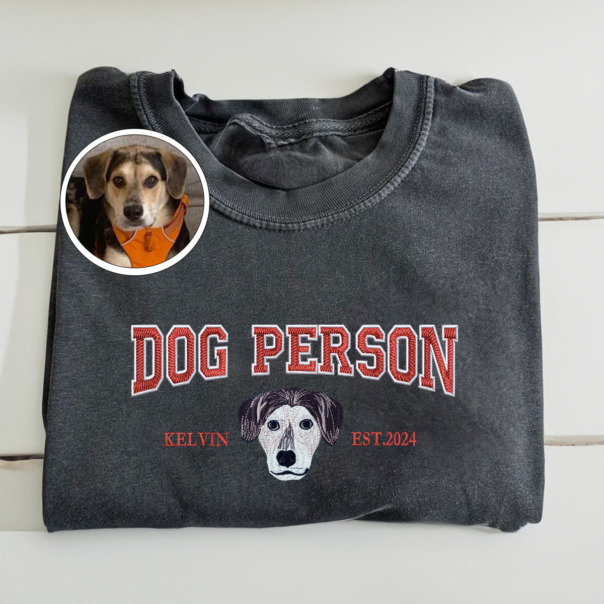 Custom Full-Color Varsity Dog Person Embroidered T-Shirt | Gift For Pet Lovers