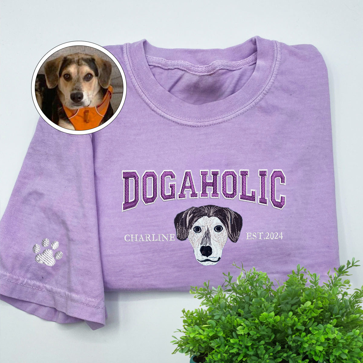 Custom Full-Color Varsity Dogaholic Embroidered T-Shirt | Gift For Pet Lovers