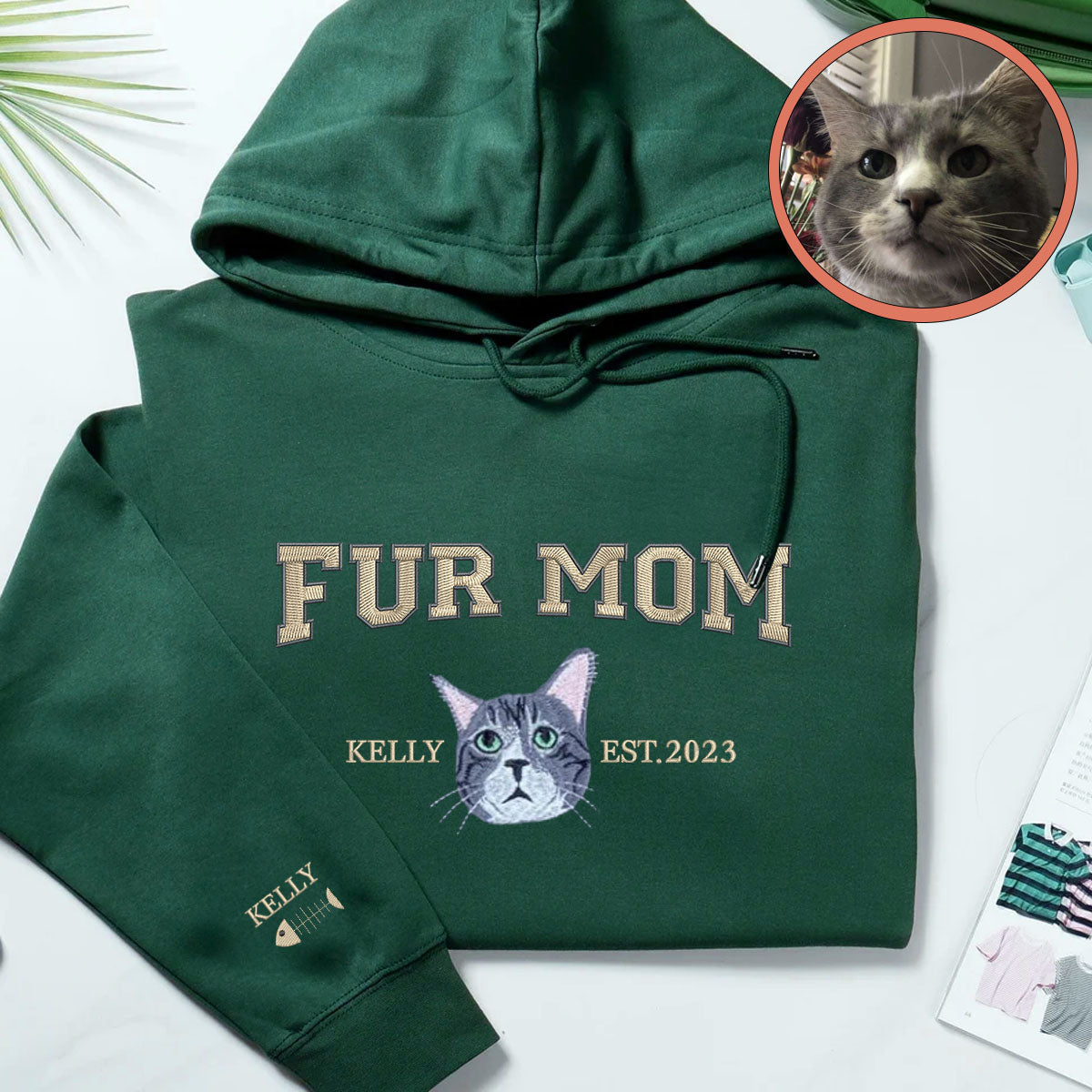 Custom Full-Color Varsity Fur Mom Embroidered Hoodie | Gift For Pet Lovers