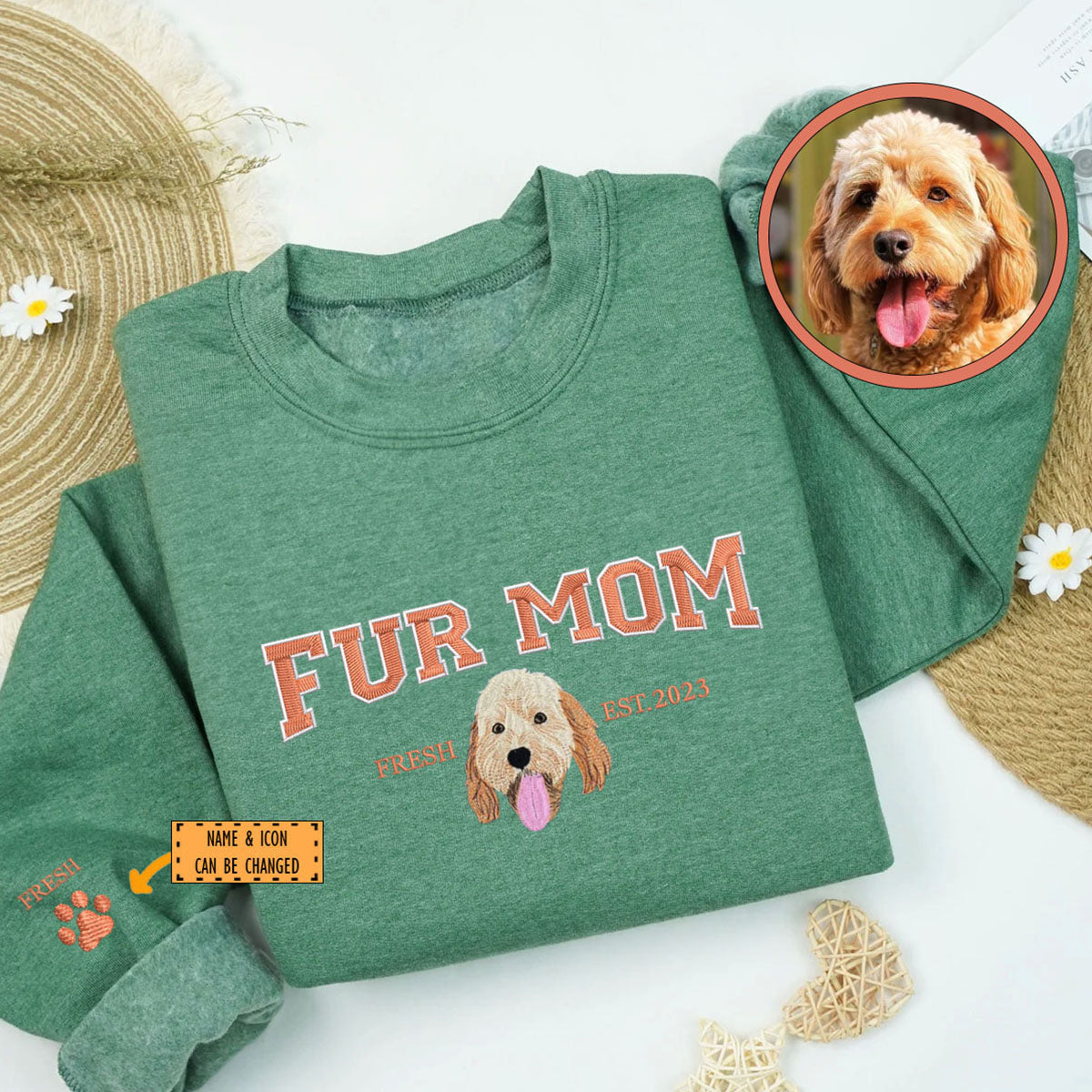 Custom Full-Color Varsity Fur Mom Embroidered Sweatshirt | Gift For Pet Lovers