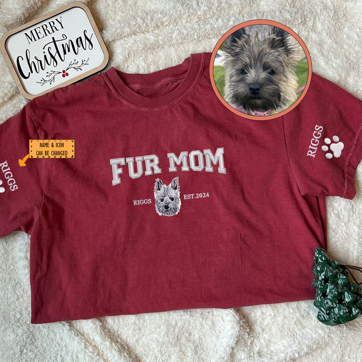 Custom Full-Color Varsity Fur Mom Embroidered T-Shirt | Gift For Pet Lovers