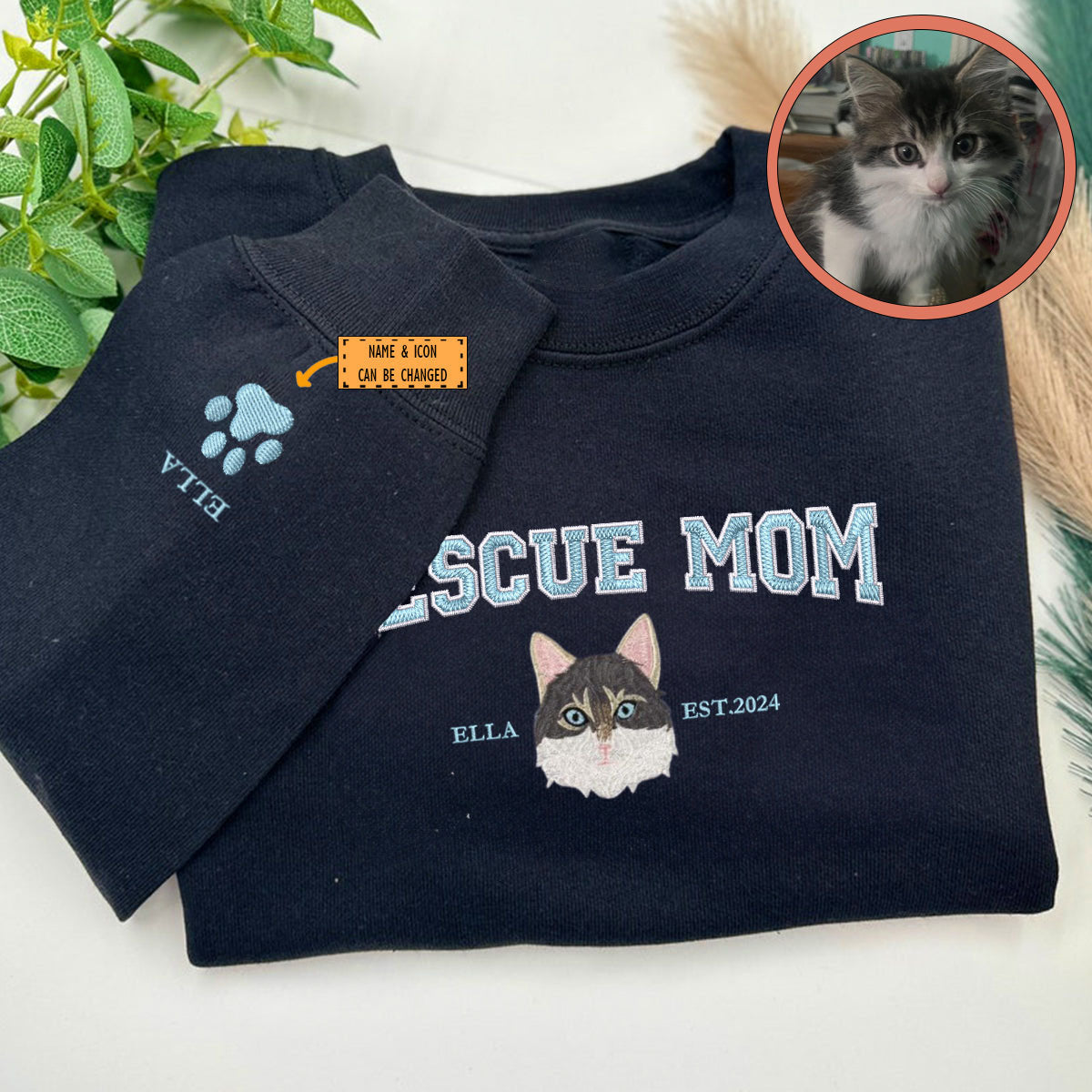 Custom Full-Color Varsity Rescue Mom Embroidered Sweatshirt | Gift For Pet Lovers