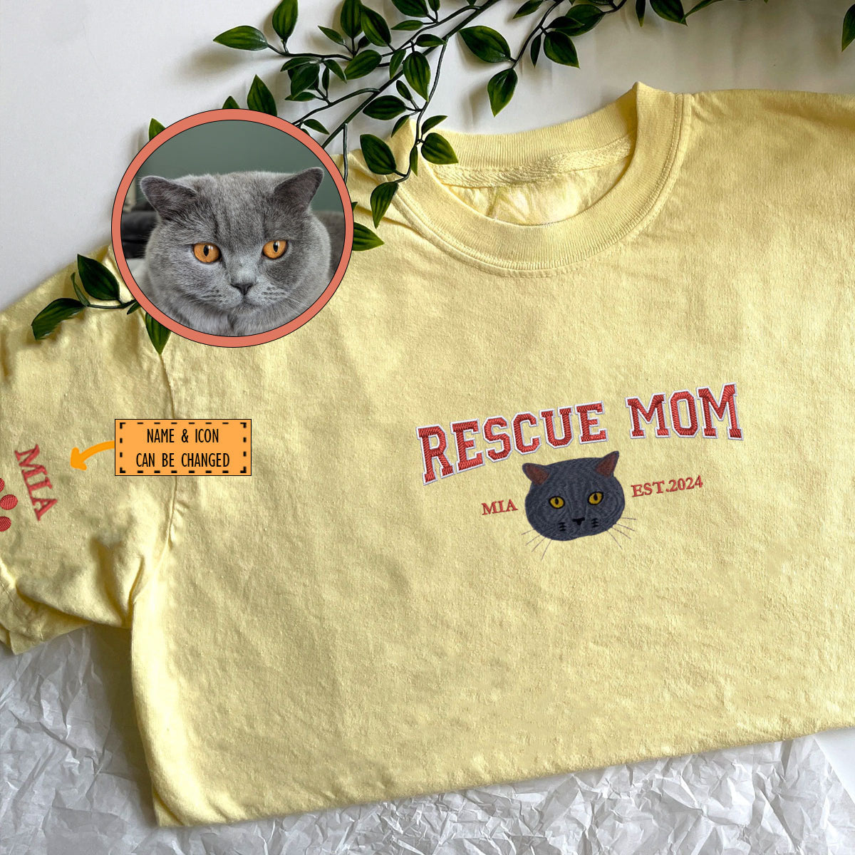 Custom Full-Color Varsity Rescue Mom Embroidered T-Shirt | Gift For Pet Lovers