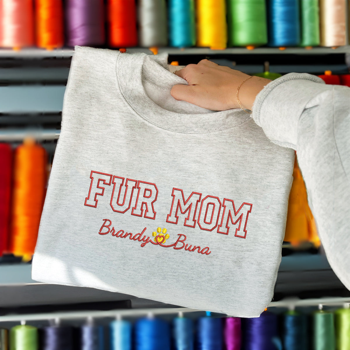 Custom Fur Mom With Names Embroidered Sweatshirt | Gift For Pet Lovers