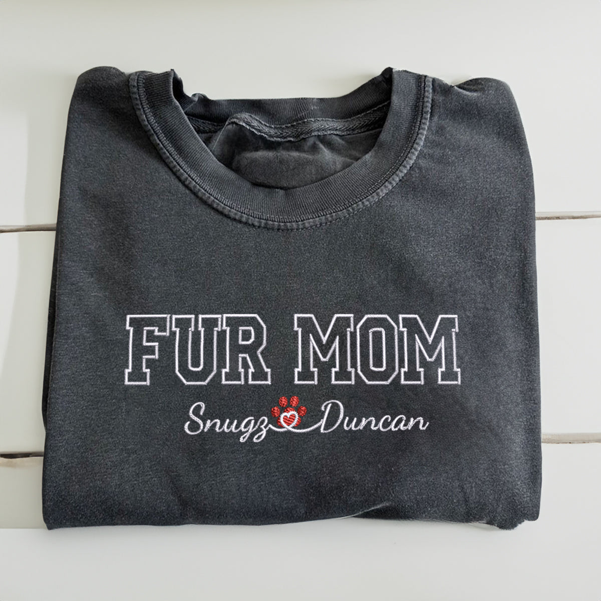 Custom Fur Mom With Names Embroidered T-Shirt | Gift For Pet Lovers