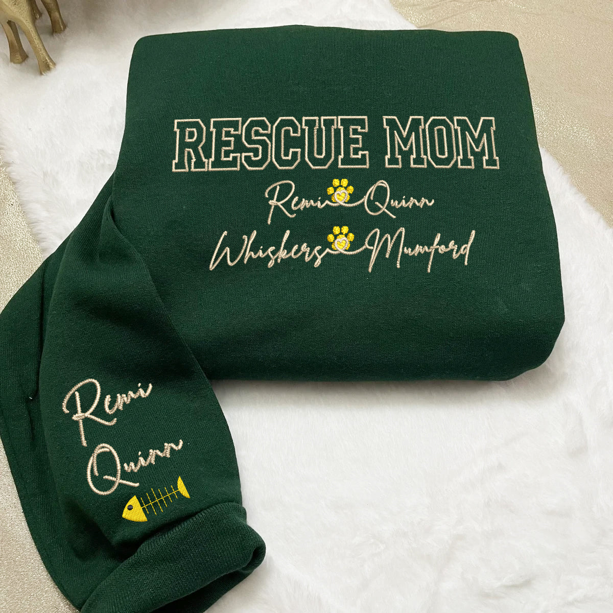 Custom Rescue Mom With Names Embroidered Hoodie | Gift For Pet Lovers