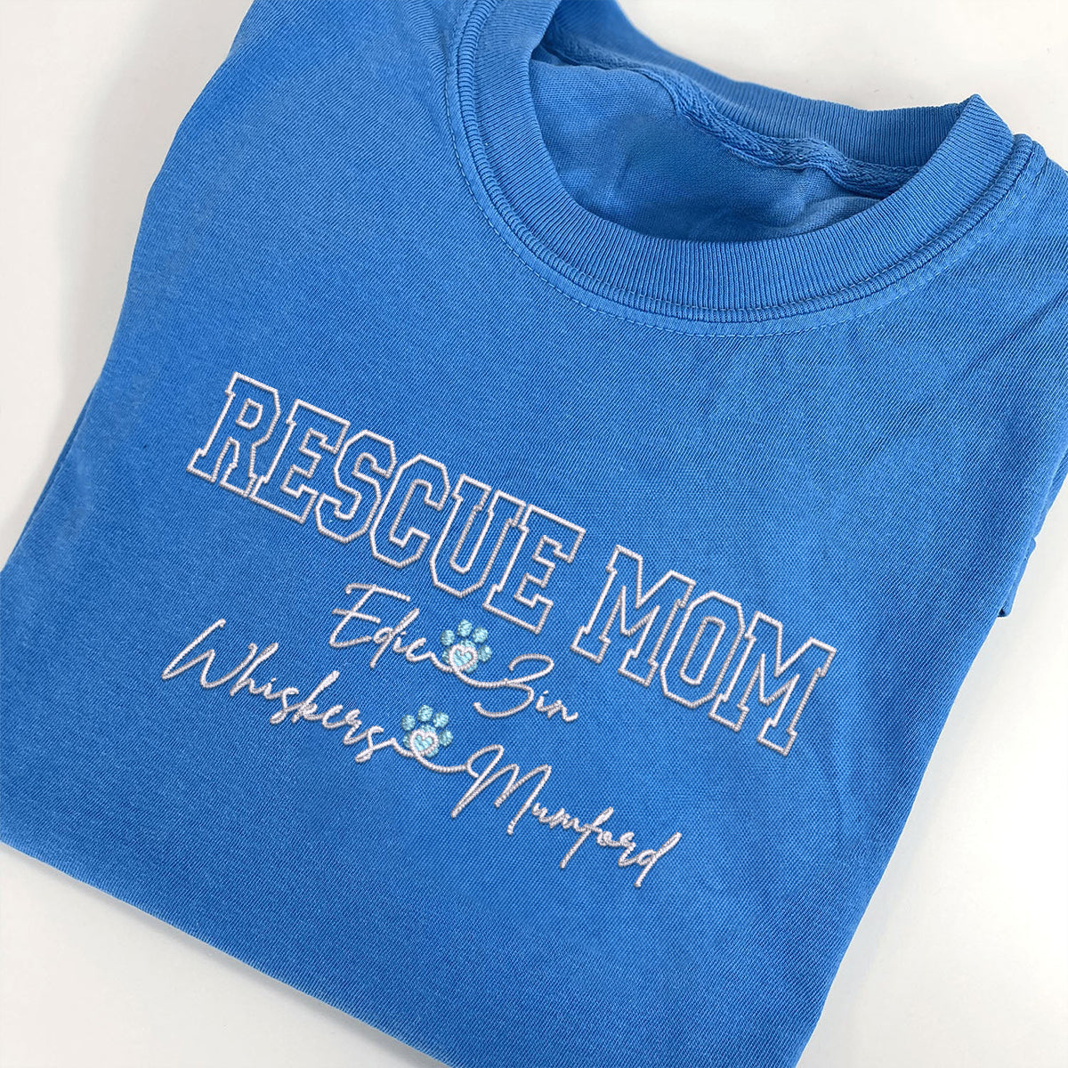 Custom Rescue Mom With Names Embroidered T-Shirt | Gift For Pet Lovers