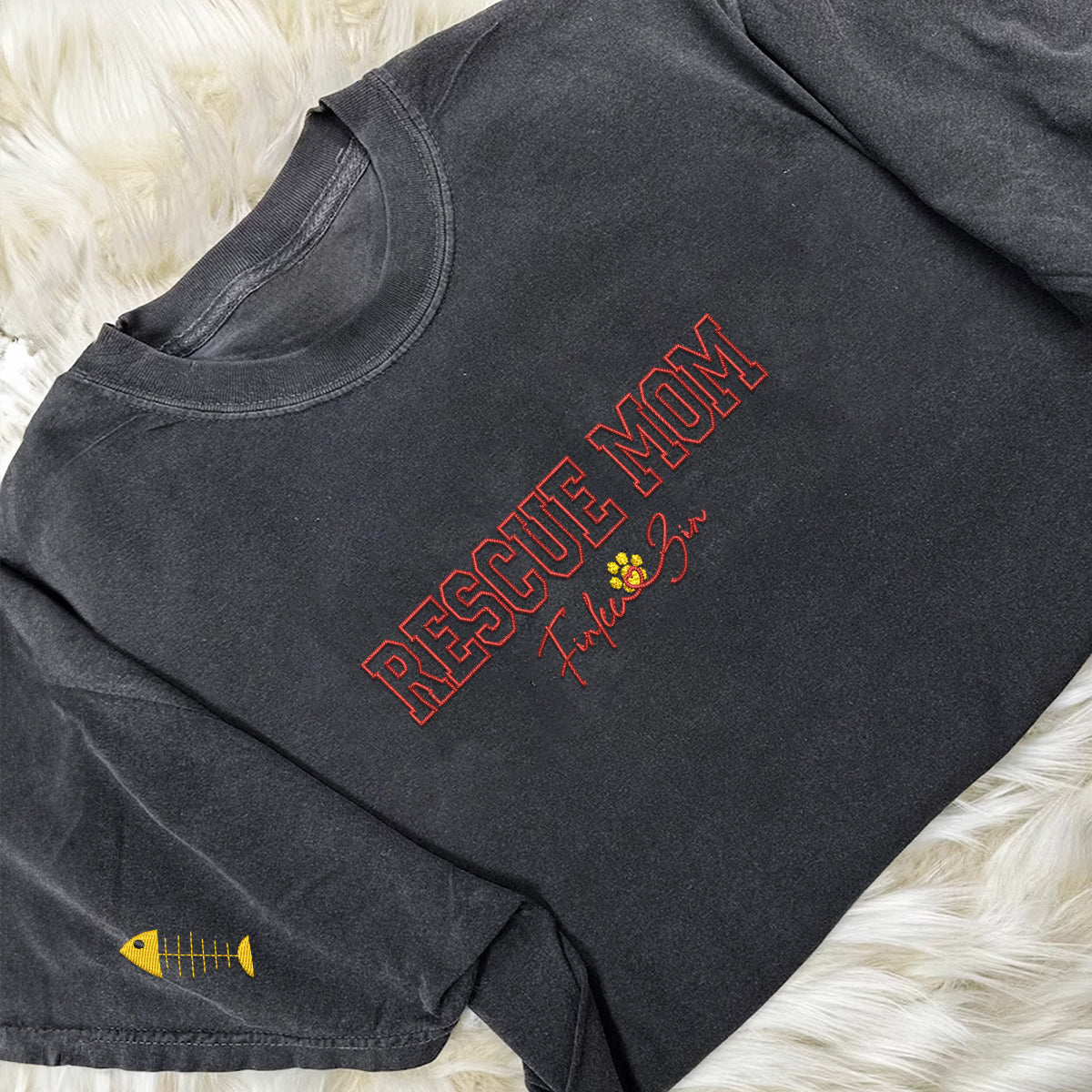 Custom Rescue Mom With Names Embroidered T-Shirt | Gift For Pet Lovers