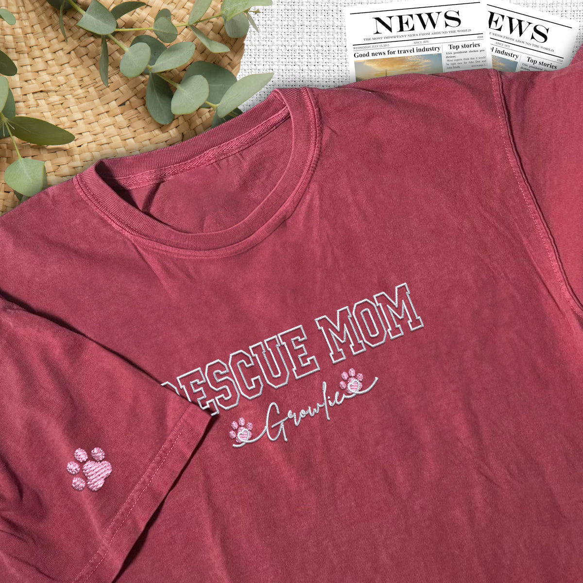 Custom Rescue Mom With Names Embroidered T-Shirt | Gift For Pet Lovers