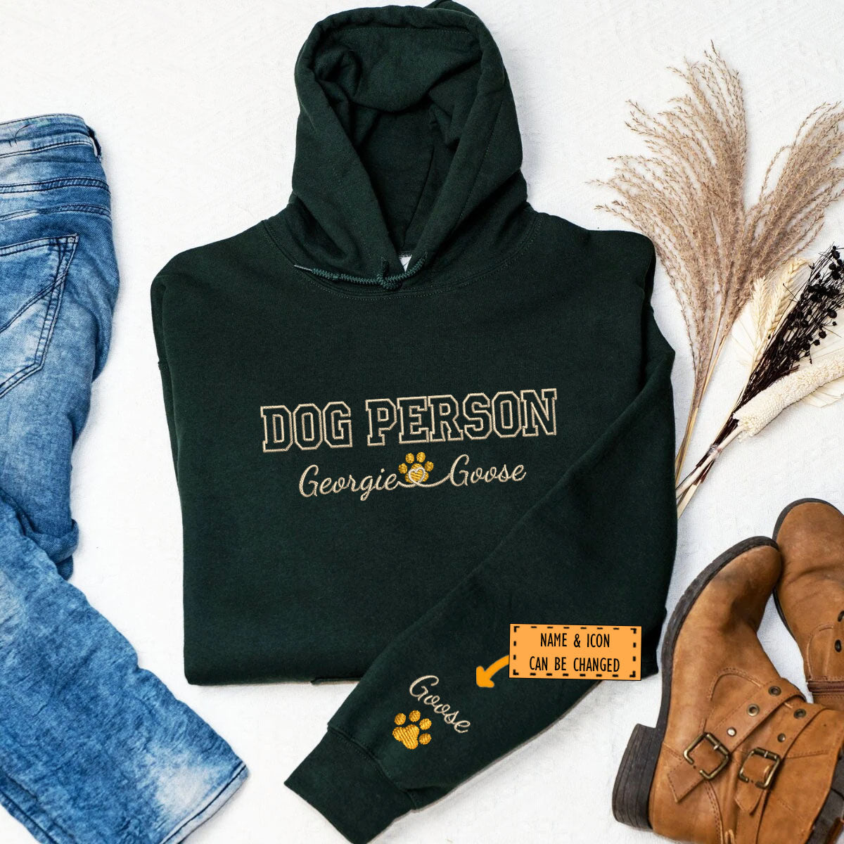 Custom Dog Person With Names Embroidered Hoodie | Gift For Pet Lovers