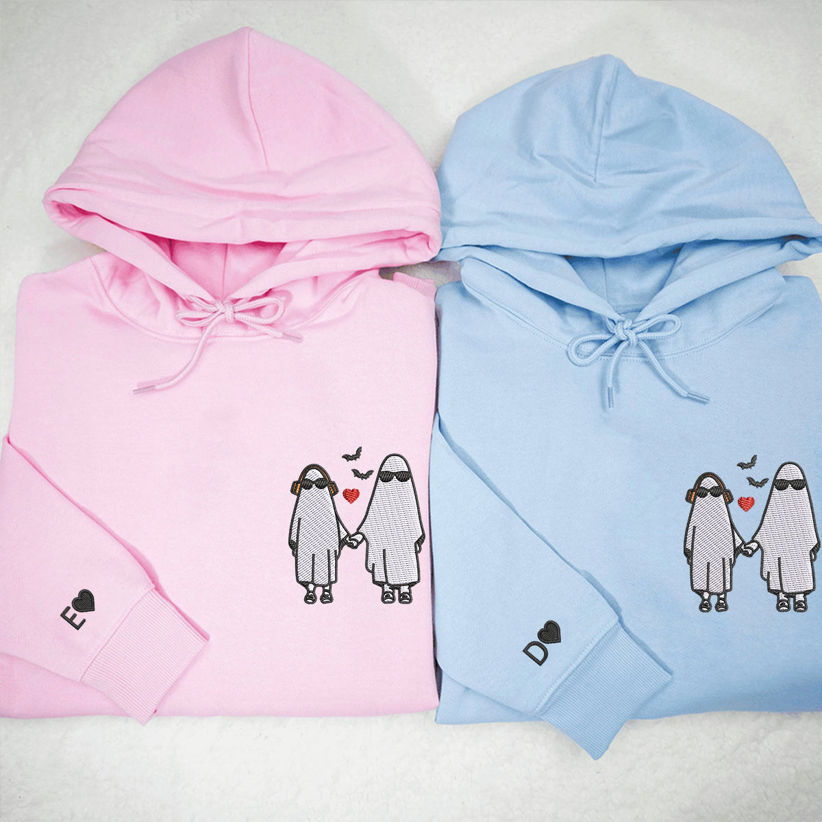 Custom Embroidered Halloween Matching Couple Ghost Hoodies