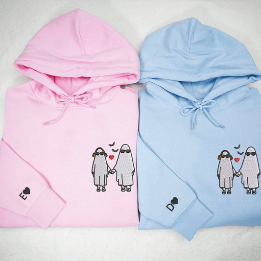 Custom Embroidered Halloween Matching Couple Ghost Hoodies