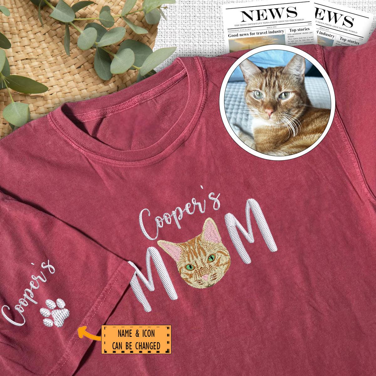 Custom Full-Color Pet Mom With Name Embroidered T-Shirt | Gift For Pet Lovers