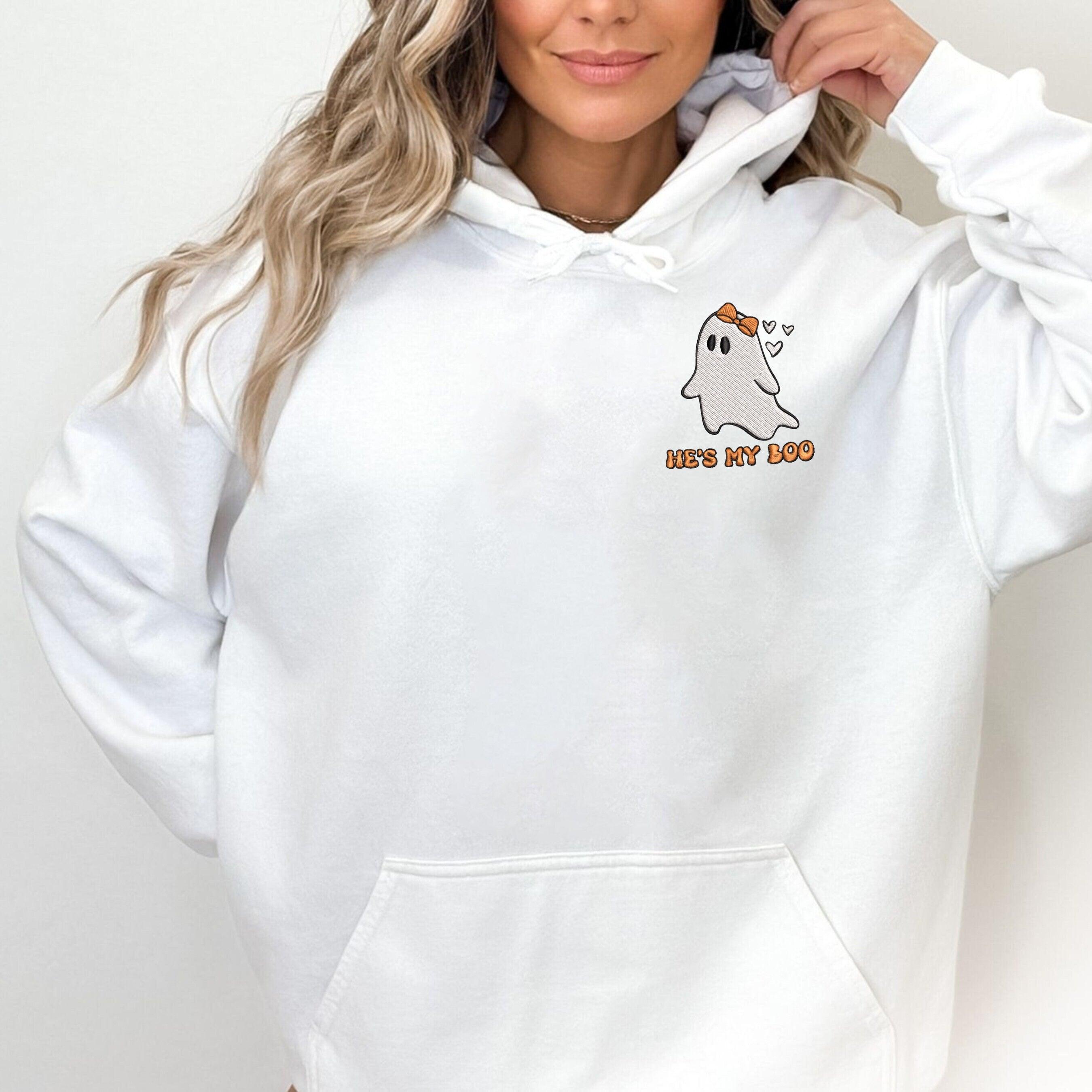 Custom Embroidered Halloween Hoodies For Couples, He's My Boo She's My Boo Matching Couple Sweatshirt