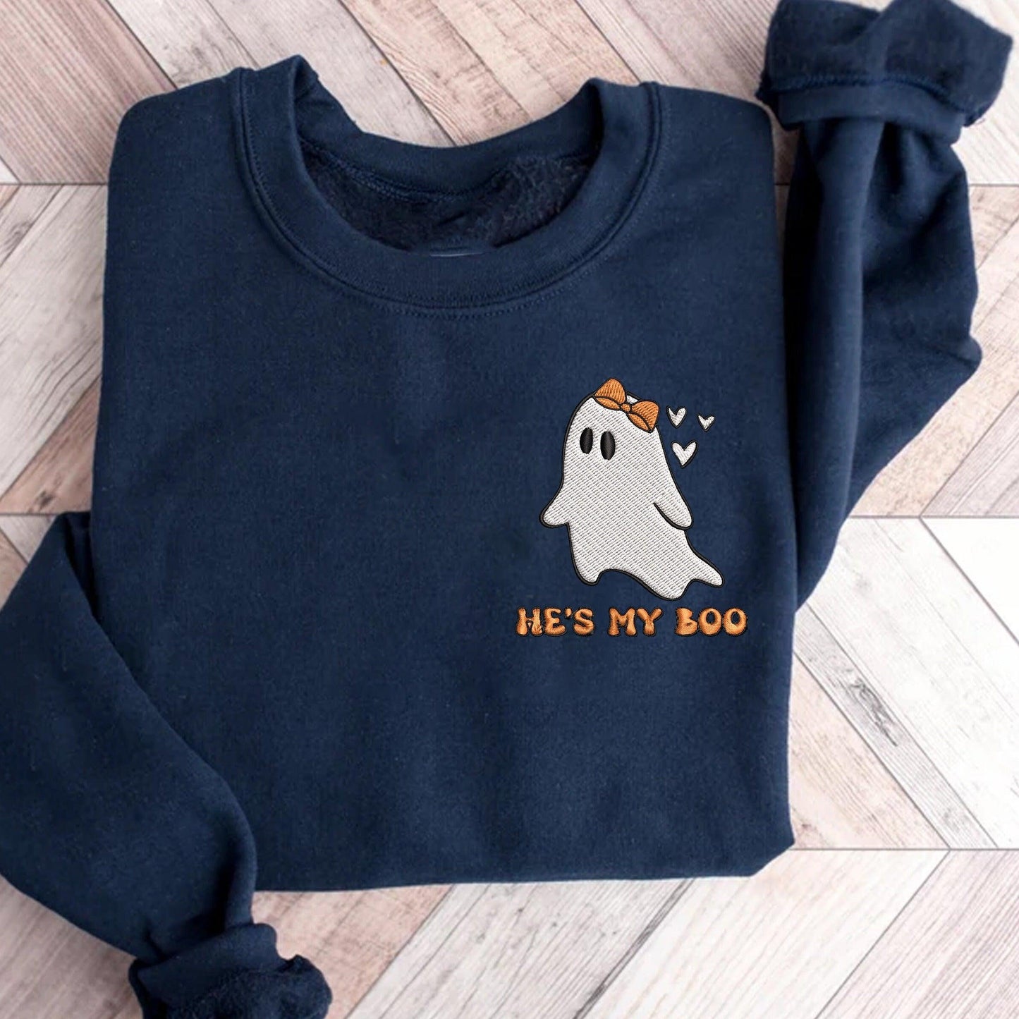 Custom Embroidered Halloween Hoodies For Couples, He's My Boo She's My Boo Matching Couple Sweatshirt