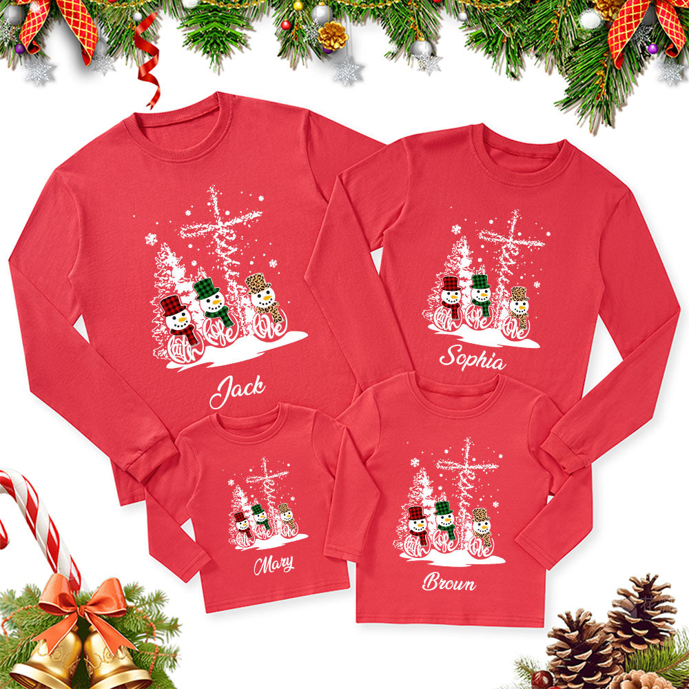 Personalized Faith Hope Love Christmas Family Matching Long Sleeve Shirts
