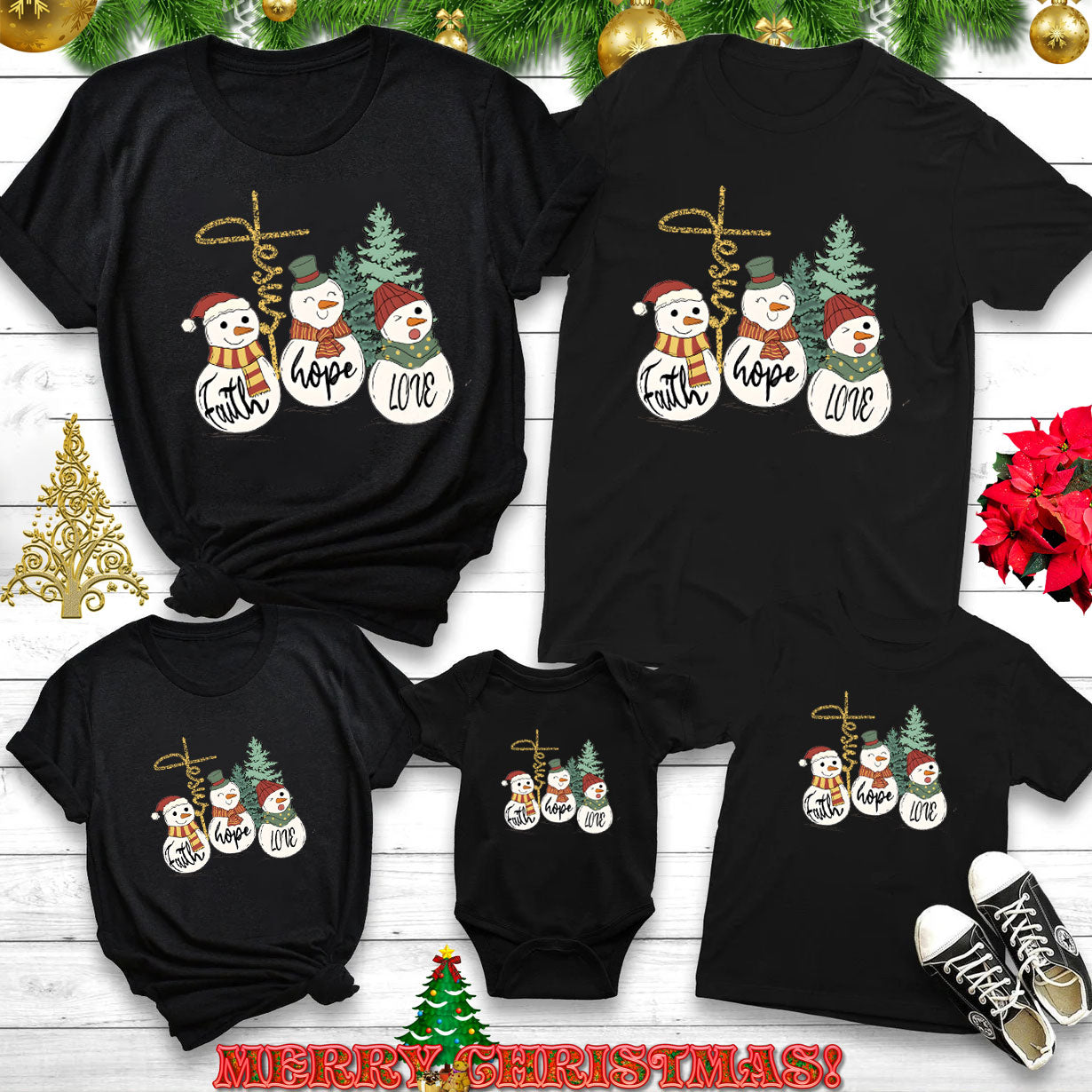 Personalized Faith Hope Love Christmas Family Matching Shirts