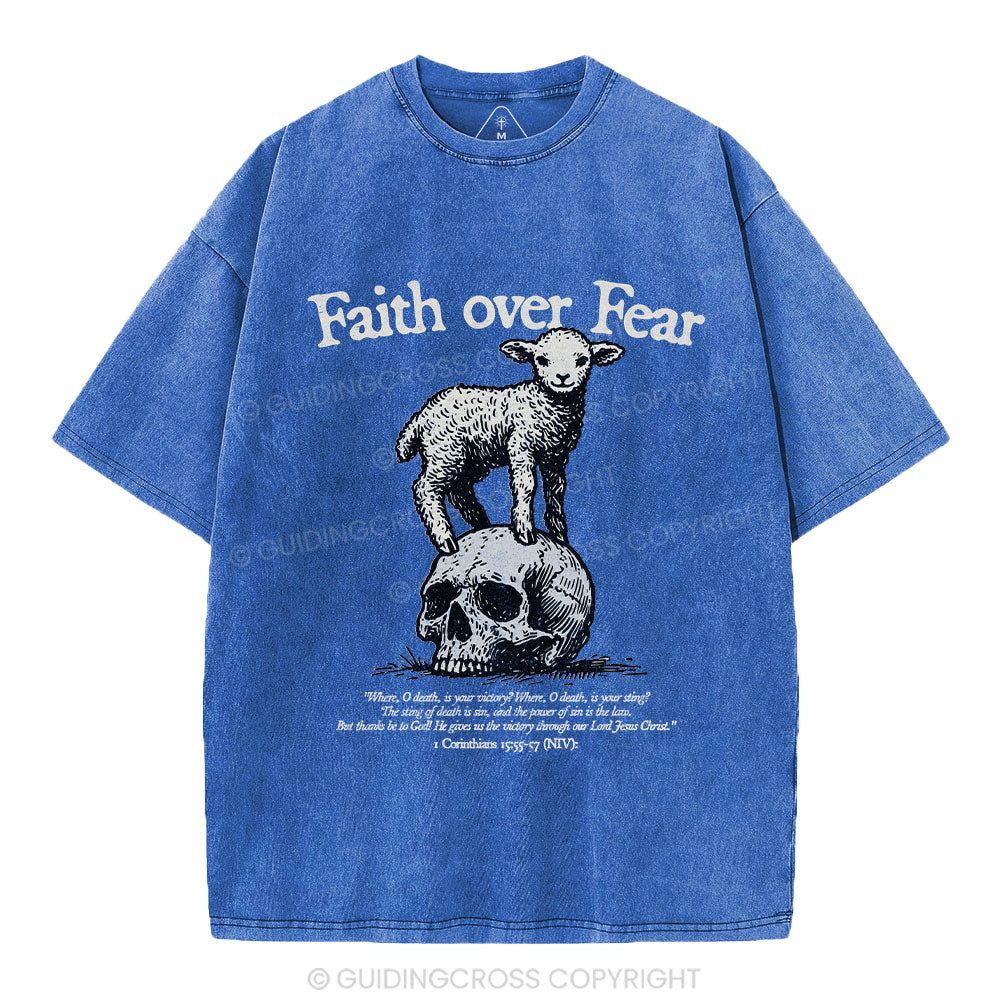 Faith Over Fear Lamb Christian Washed T-Shirt
