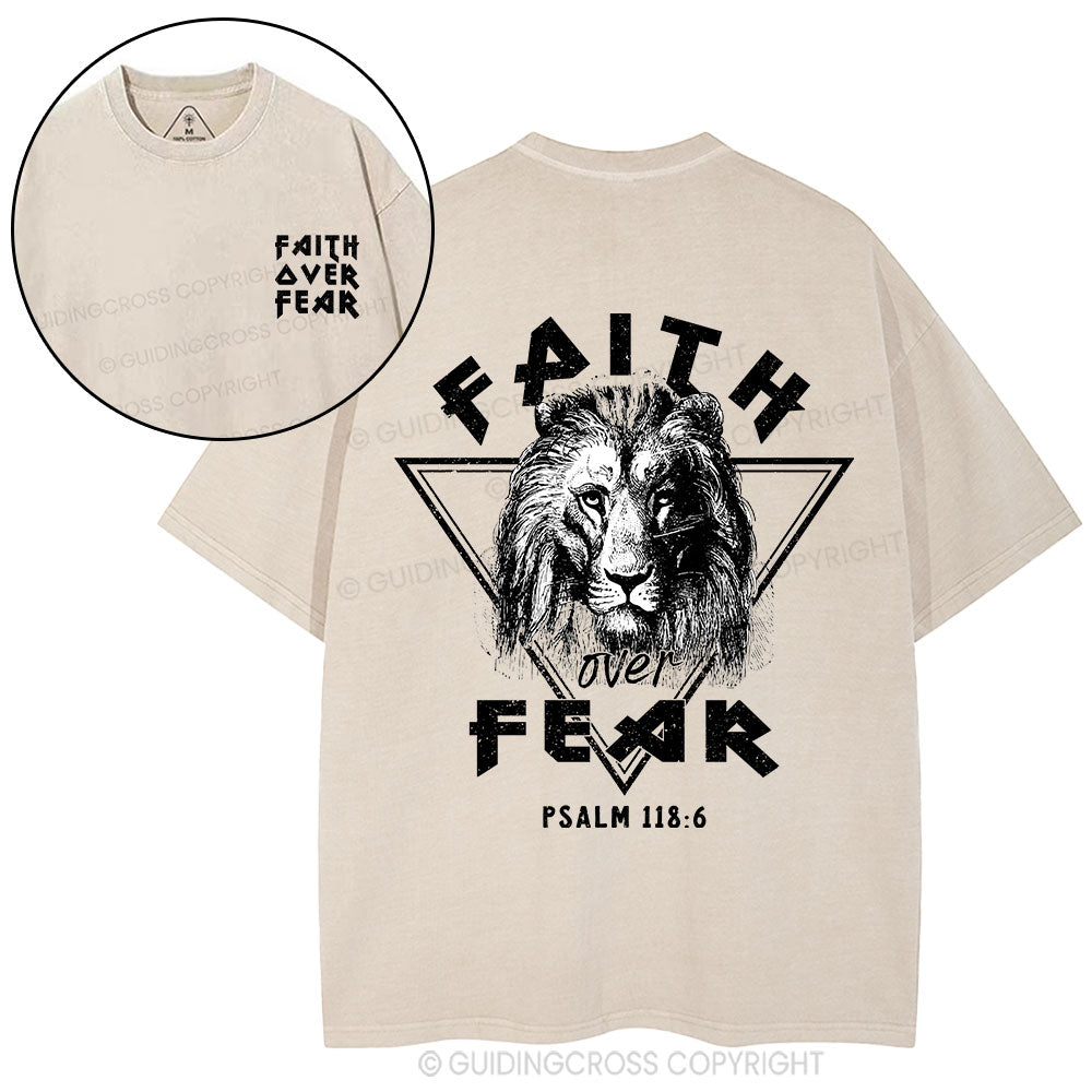 Faith Over Fear Lion Christian Washed T-Shirt