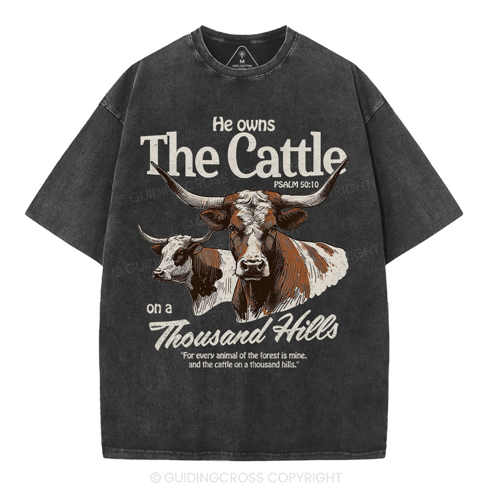He Owns The Cattle On A Thousand Hills Christian Washed T-Shirt