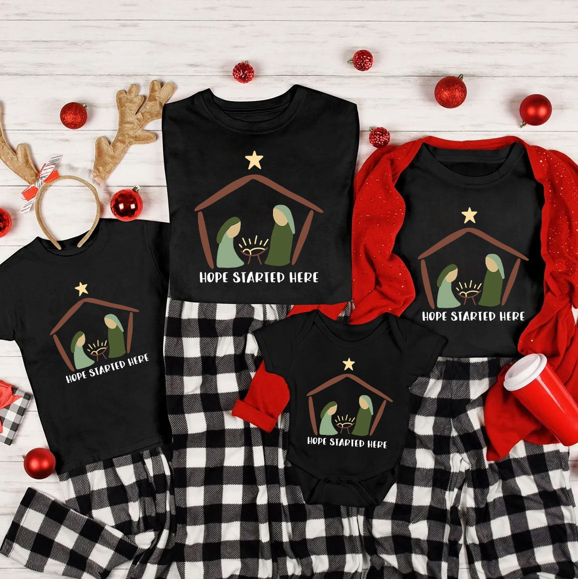 Hope Started Here Christian Christmas Family Matching Shirts