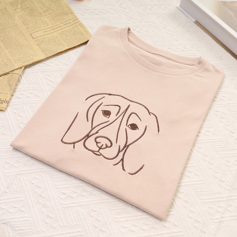 Custom Embroidered Pet Outline Sand T-shirt | Gift For Pet Lover