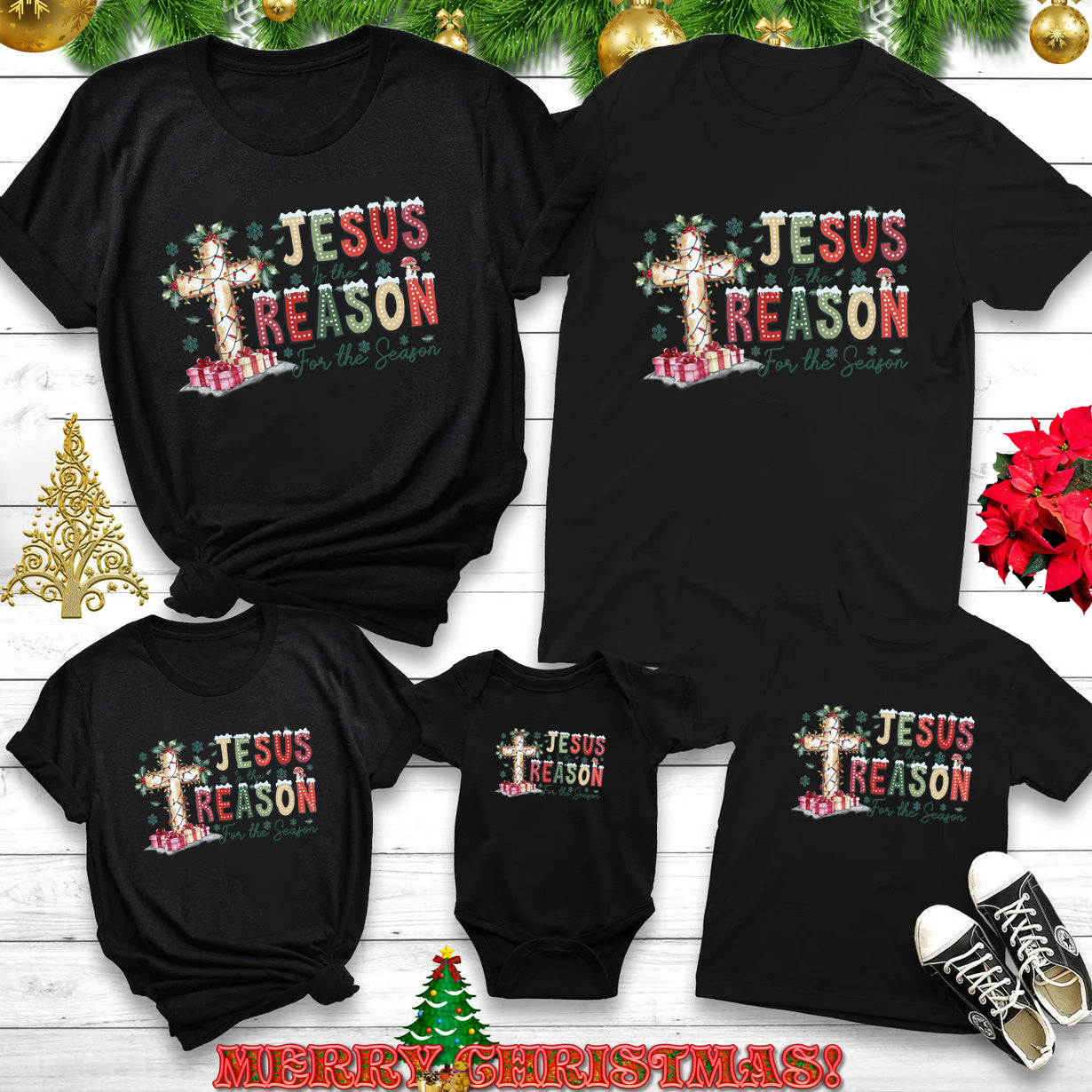 Personalized Jesus Cross Christmas Family Matching Shirts