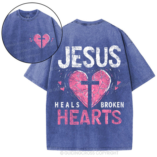 Jesus Heals Broken Hearts Christian Washed T-Shirt