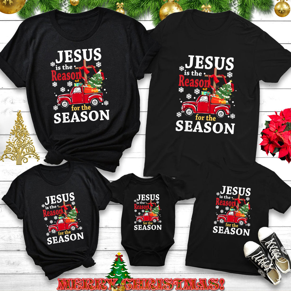 Jesus Is The Reason For Seanson Christmas Family Matching Shirts