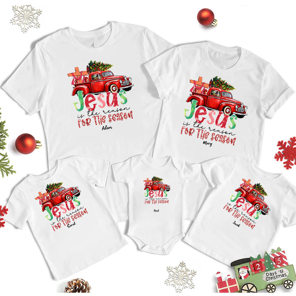 Personalized Jesus Is The Reason For The Season Christian Christmas Family Matching Shirts