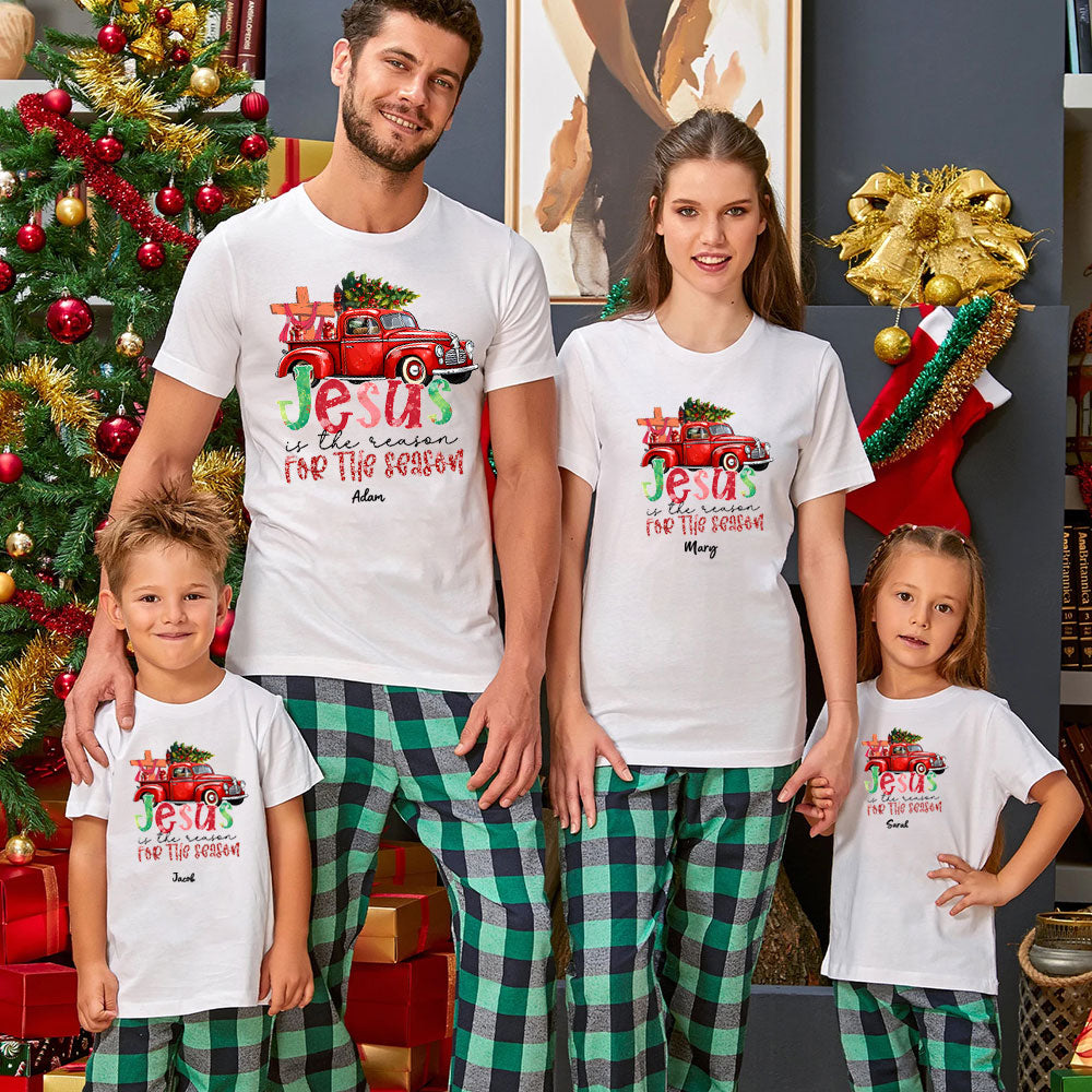 Personalized Jesus Is The Reason For The Season Christian Christmas Family Matching Shirts