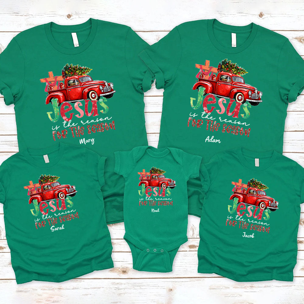 Personalized Jesus Is The Reason For The Season Christian Christmas Family Matching Shirts