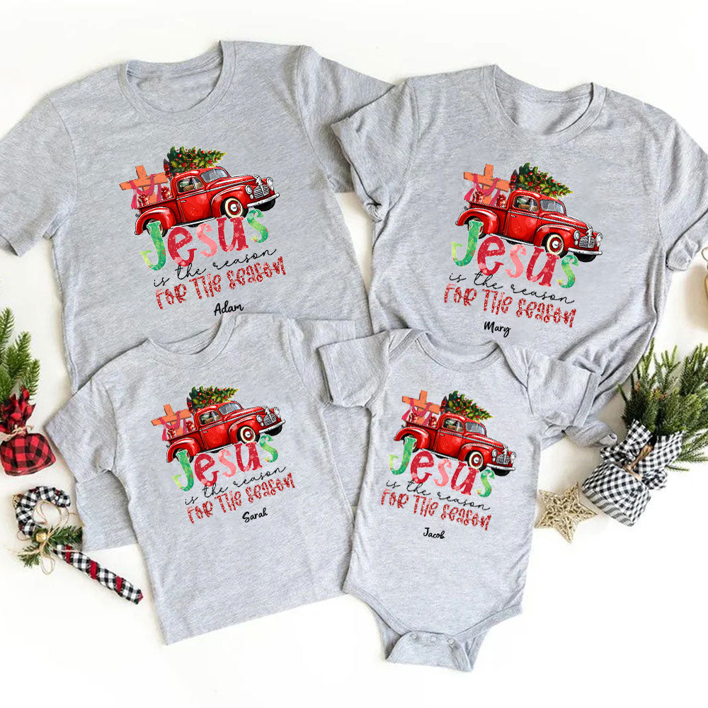 Personalized Jesus Is The Reason For The Season Christian Christmas Family Matching Shirts