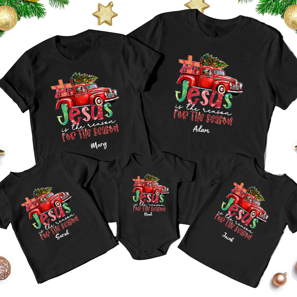 Personalized Jesus Is The Reason For The Season Christian Christmas Family Matching Shirts