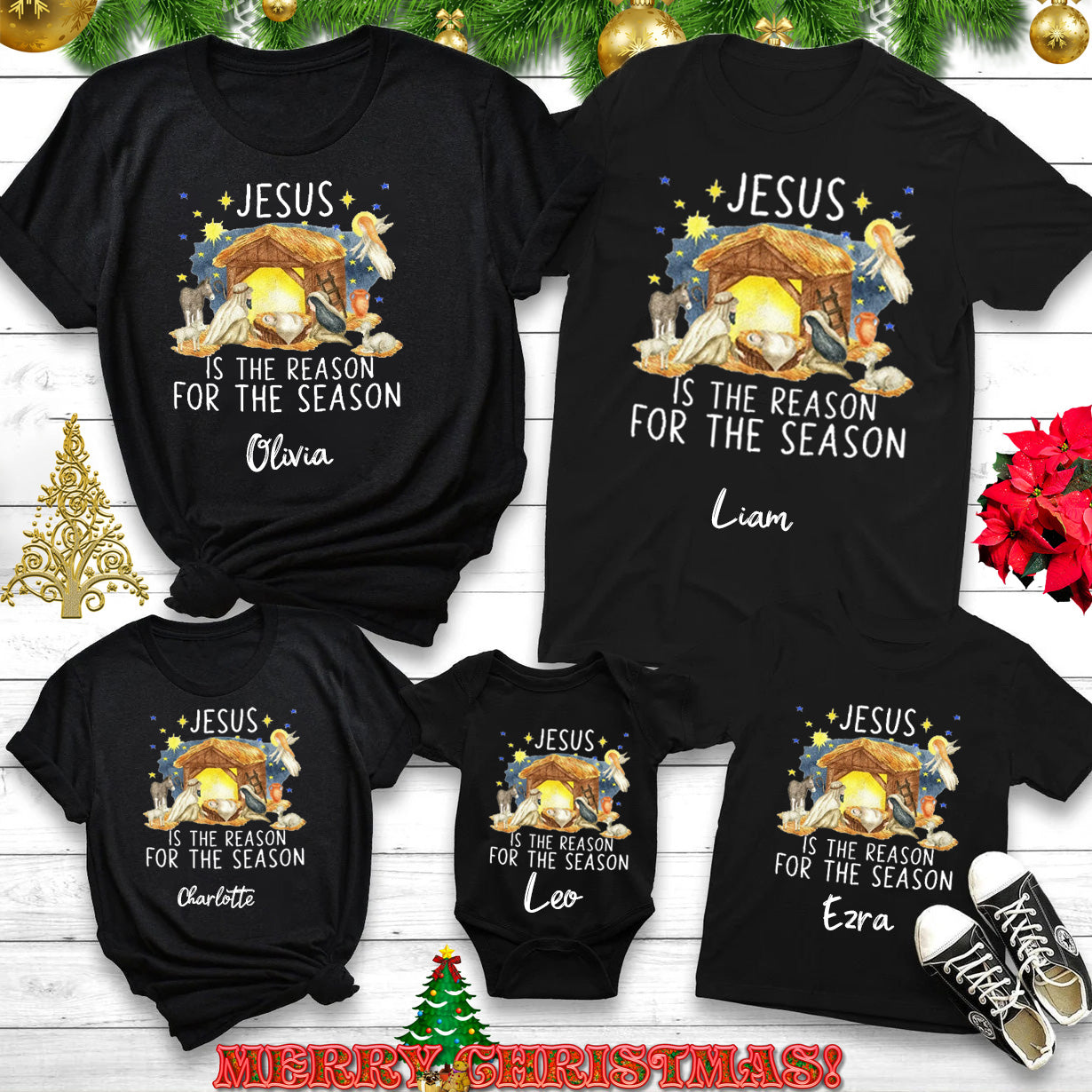 Personalized Jesus Is The Reason Christmas Family Matching Shirts