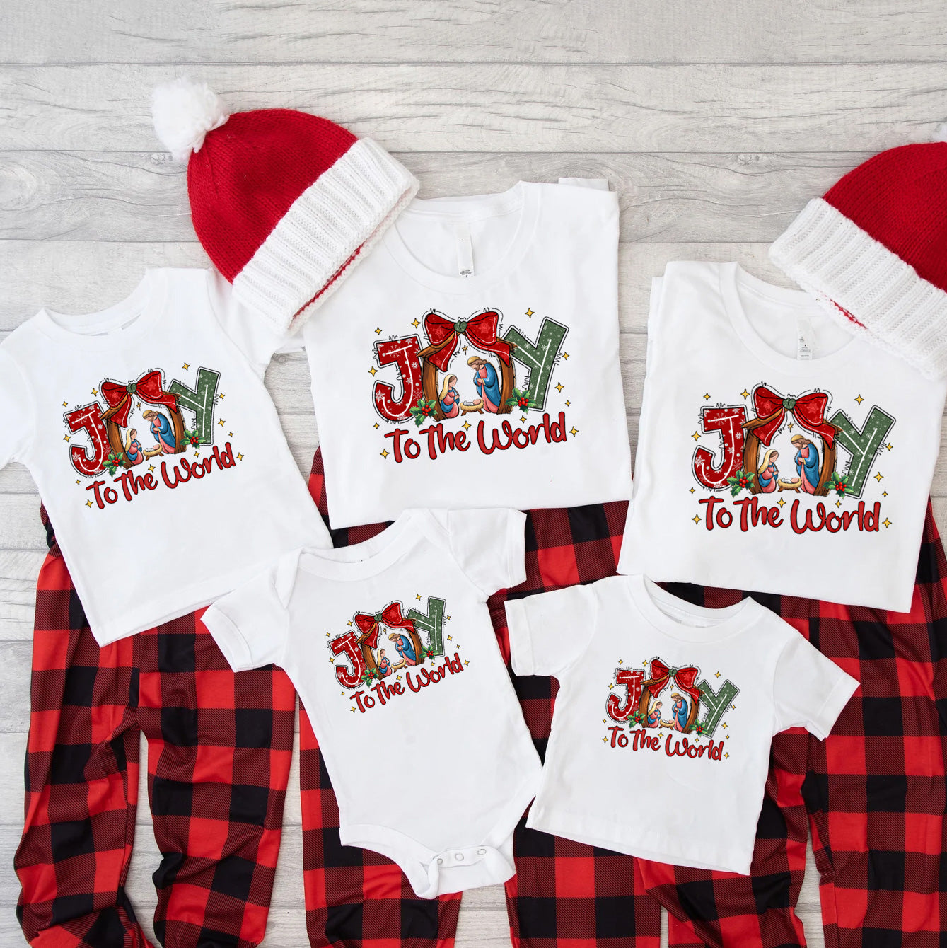 Personalized Jesus Joy To The world Christmas Family Matching Shirts