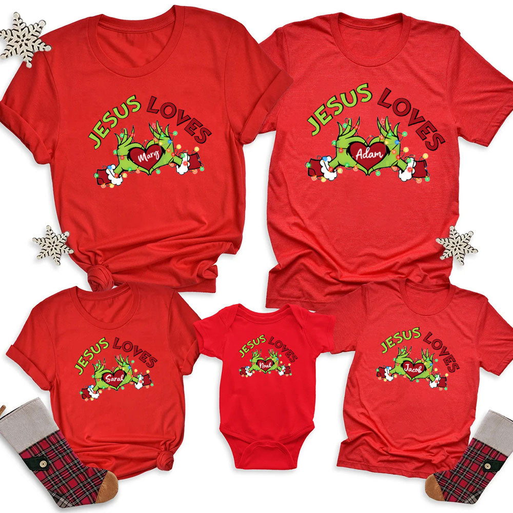 Personalized Jesus Loves Christmas Family Matching Shirts