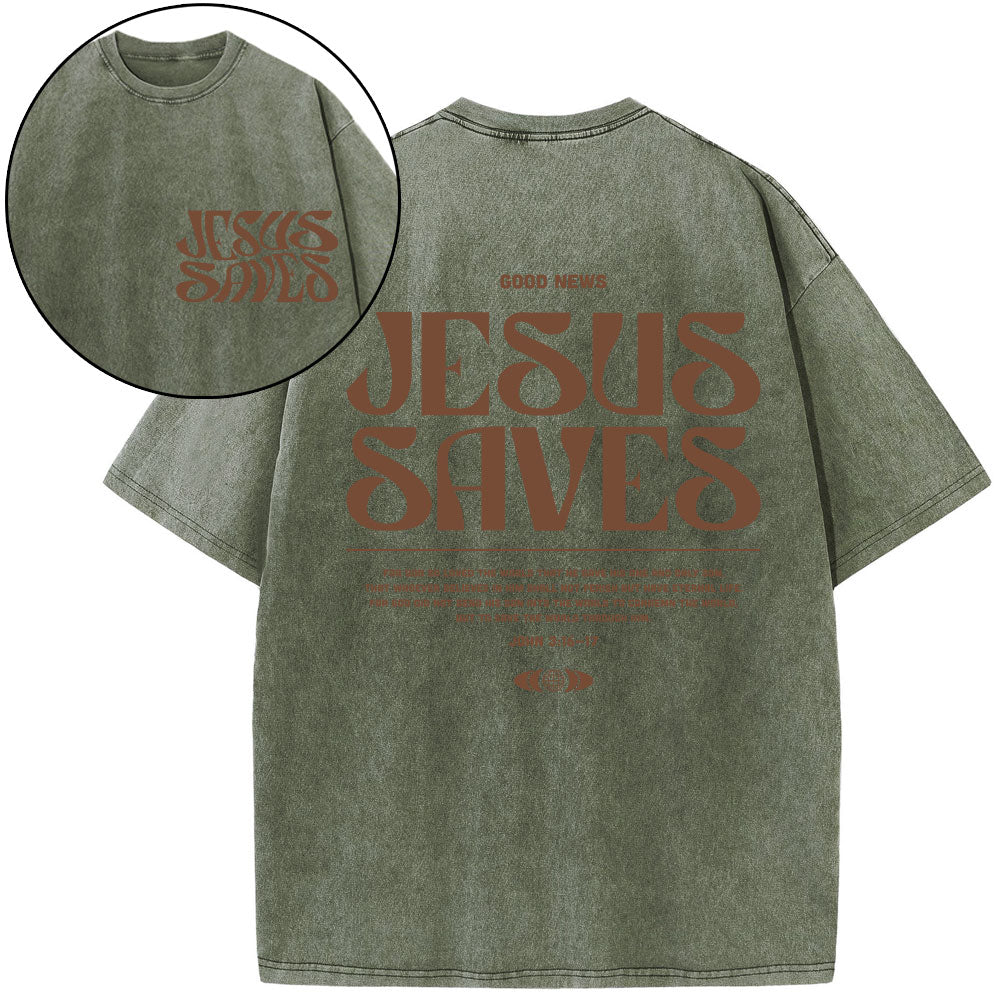 Jesus Saves Christian Washed T-Shirt