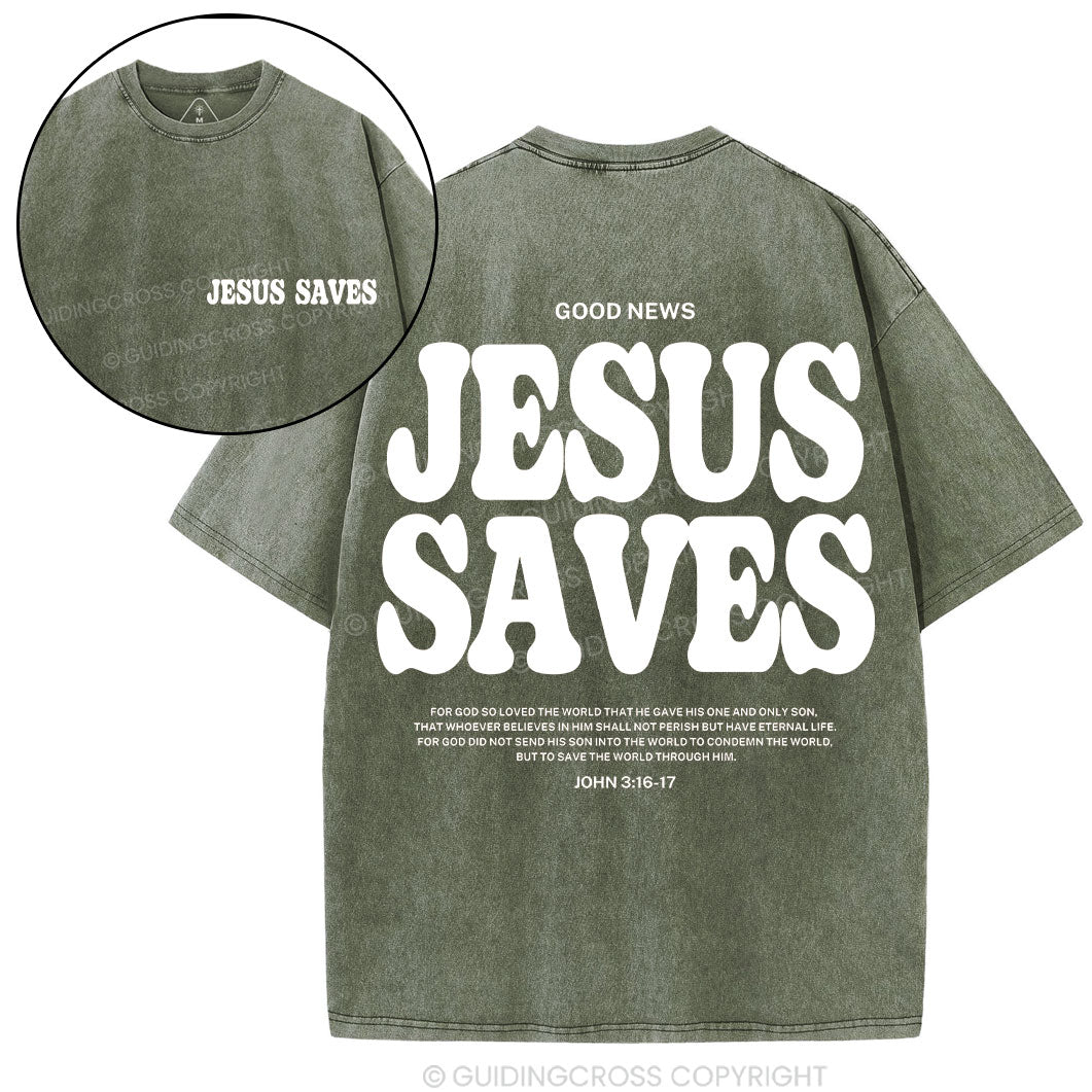 Jesus Saves Christian Washed T-Shirt