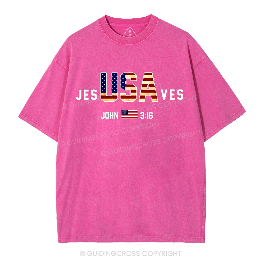 Jesus Saves USA Christian Washed T-Shirt