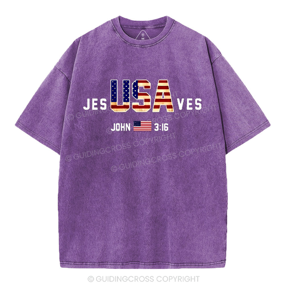 Jesus Saves USA Christian Washed T-Shirt