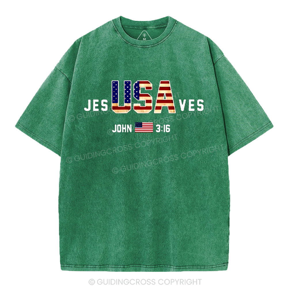 Jesus Saves USA Christian Washed T-Shirt