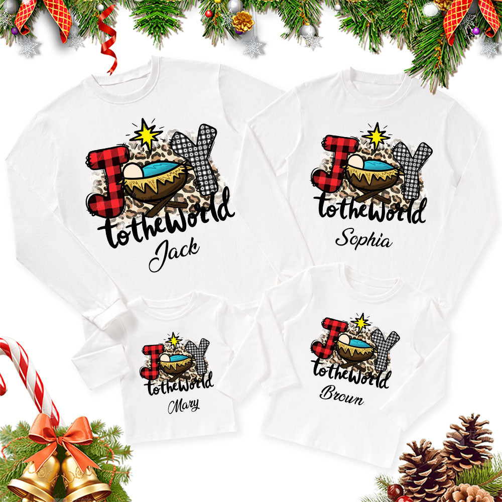 Personalized Joy To The World Christmas Family Matching Long Sleeve T-Shirt