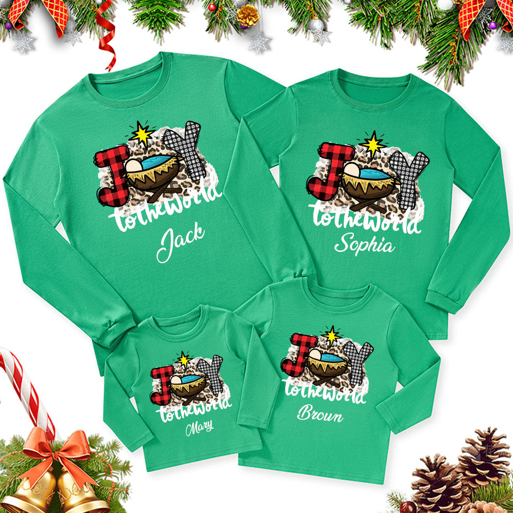 Personalized Joy To The World Christmas Family Matching Long Sleeve T-Shirt