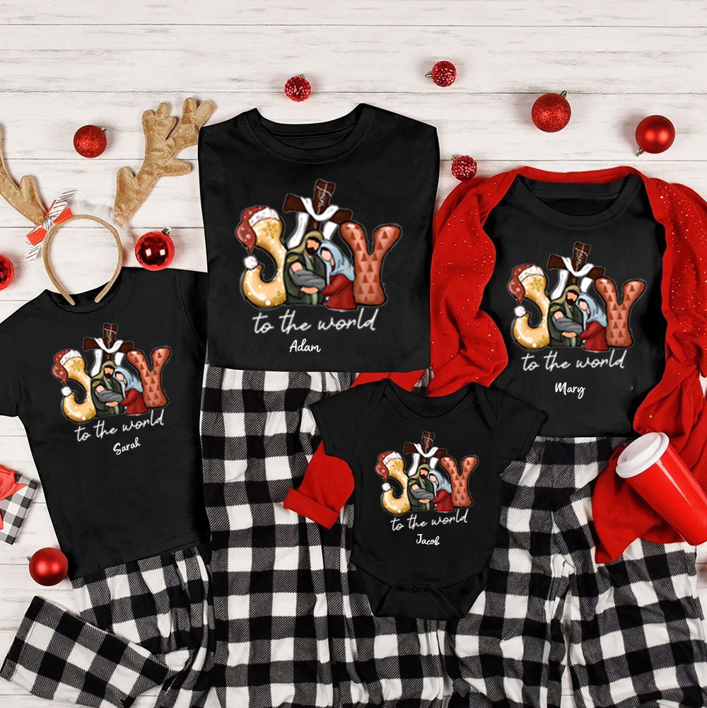 Personalized Joy To The World Christmas Family Matching Shirts