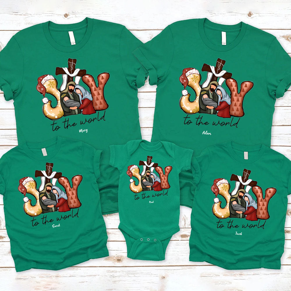 Personalized Joy To The World Christmas Family Matching Shirts